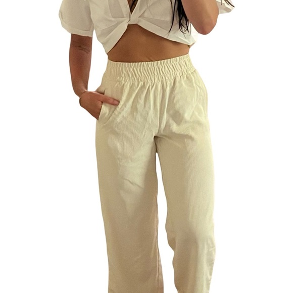 Forever 21 white high waisted corduroy velvet straight leg pants | NEW size S - Picture 3 of 11